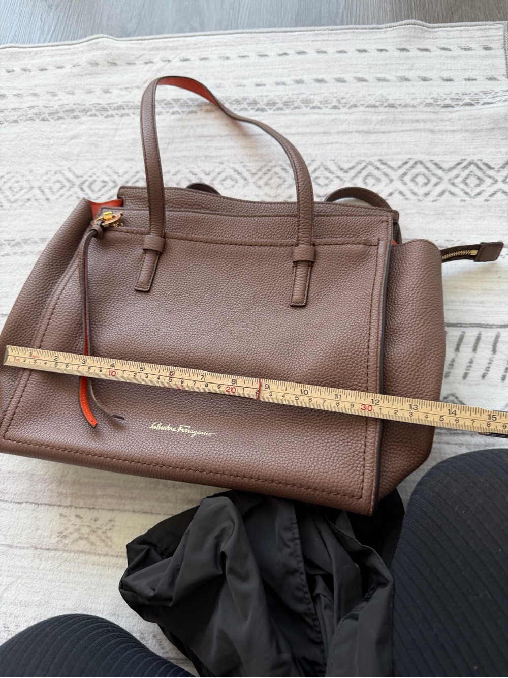 Salvatore Ferragamo Amy Leather Tote Bag Taupe Brown Orange Made in Italy - Picture 13 of 14
